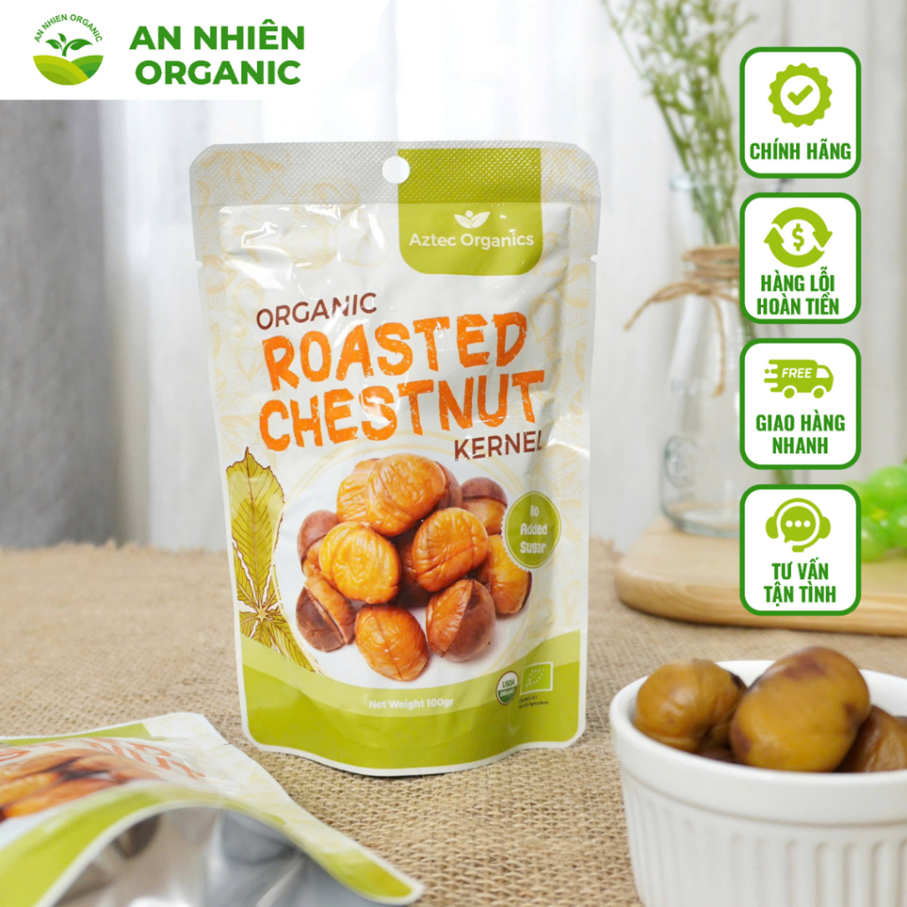 Hạt Dẻ Hữu Cơ Đã Tách Vỏ Ăn Liền Tiện Lợi Aztec Organic 100g