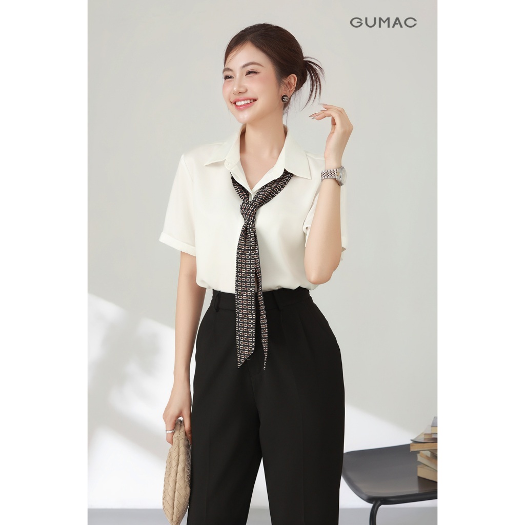 Áo Sơ Mi Nữ GUMAC - Công Sở Tay Ngắn Nẹp Đôi Giấu Nút Lai Lật Đứng Form Chất Lụa Dày Dặn Cao Cấp LAF0339  | BigBuy360 - bigbuy360.vn