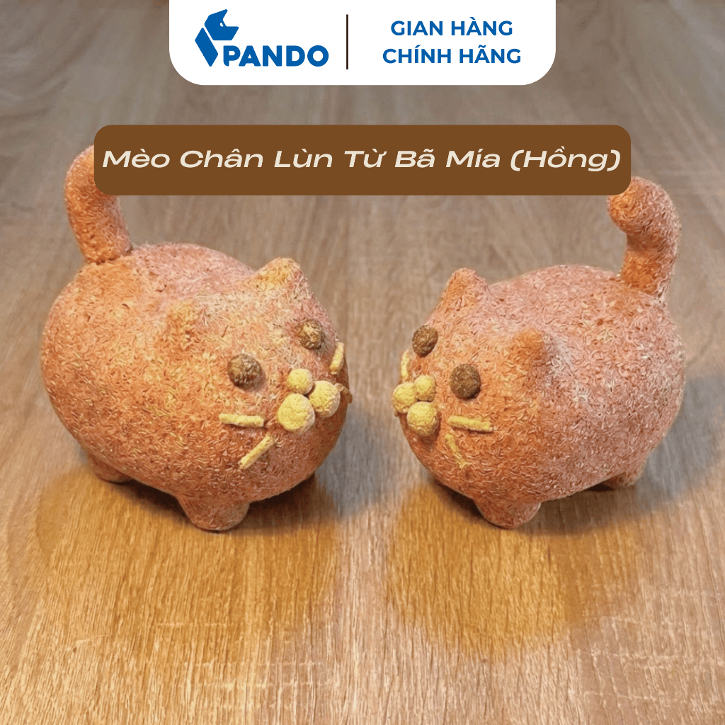 Mèo chân lùn màu hồng Pando Ecotech làm từ bã mía (tượng decor, quà tặng, trang trí nhà cửa)