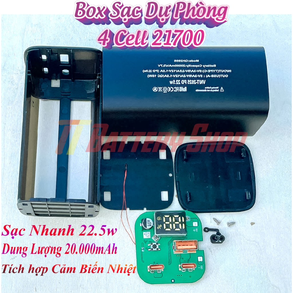 (HCM-TĐ) Box sạc dự phòng KHÔNG PIn 4cell 21700 vỏ nhôm kim loại nguyên khối