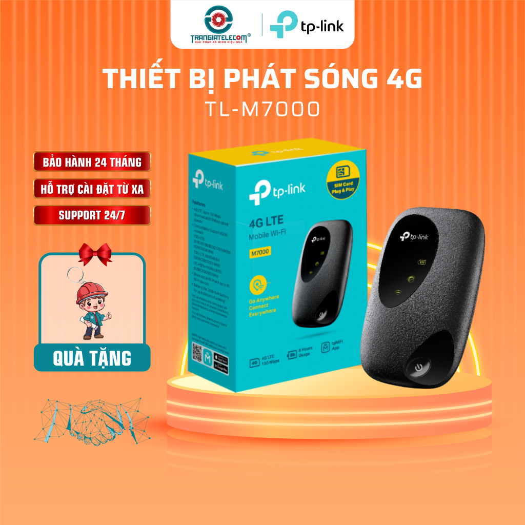 Bộ phát wifi 4G di động TP-Link M7000 (4G LTE/ Ăng-ten ngầm/ Khe Sim 4G/ 10 User) - TRANGIATELECOM
