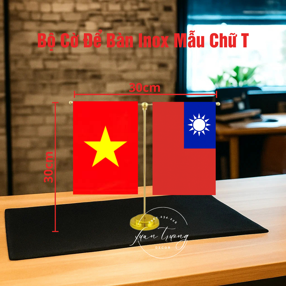 Bộ cờ để bàn làm việc inox , bộ cờ để taplo ô tô inox Việt Nam - Đài Loan