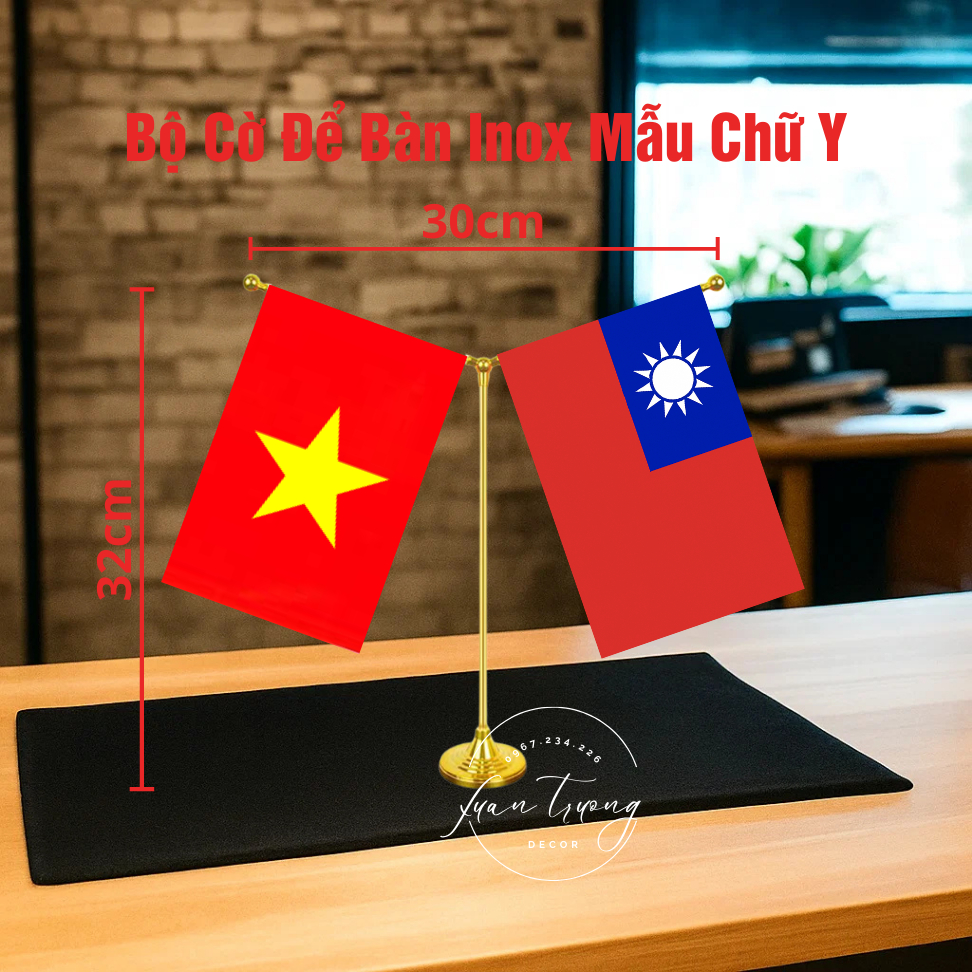 Bộ cờ để bàn làm việc inox , bộ cờ để taplo ô tô inox Việt Nam - Đài Loan