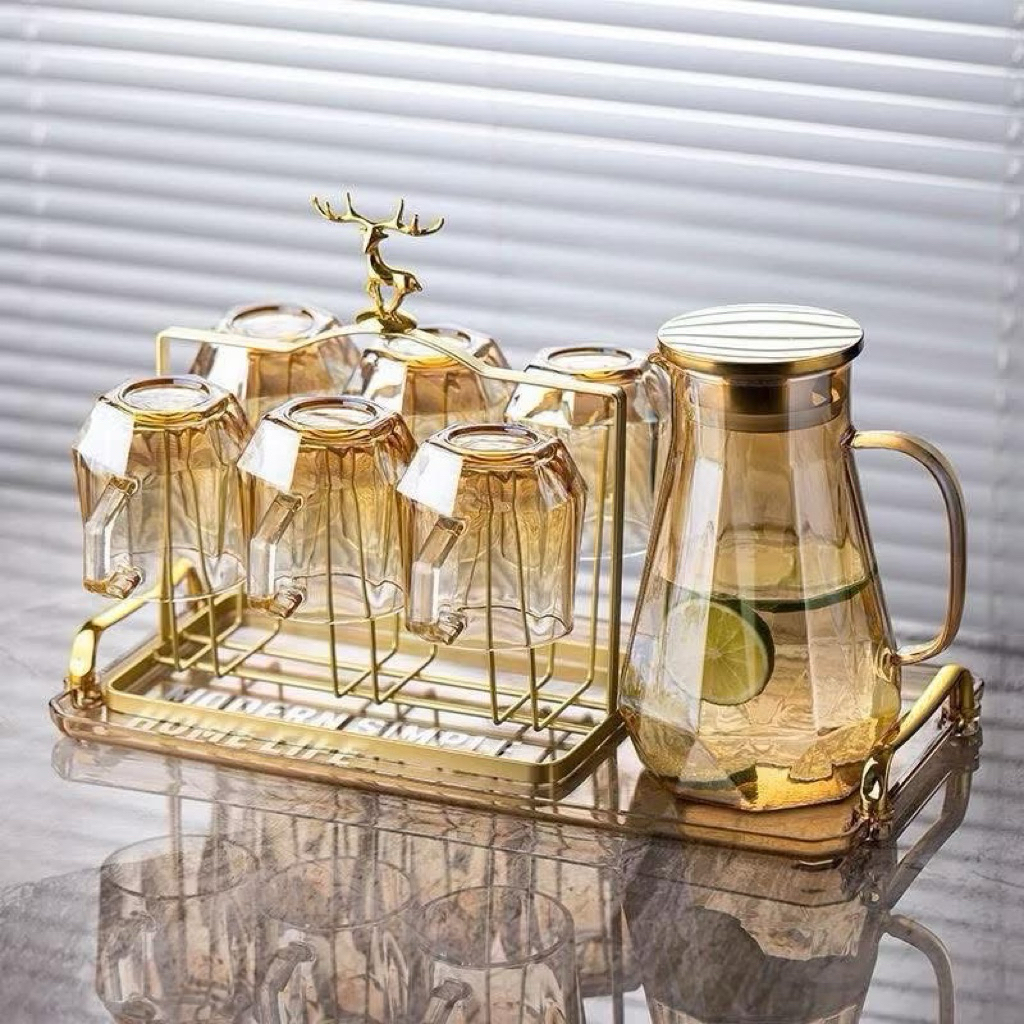 Bộ Bình Cốc Ly Có Quai Thuỷ Tinh (bộ 1 bình +6 cốc)