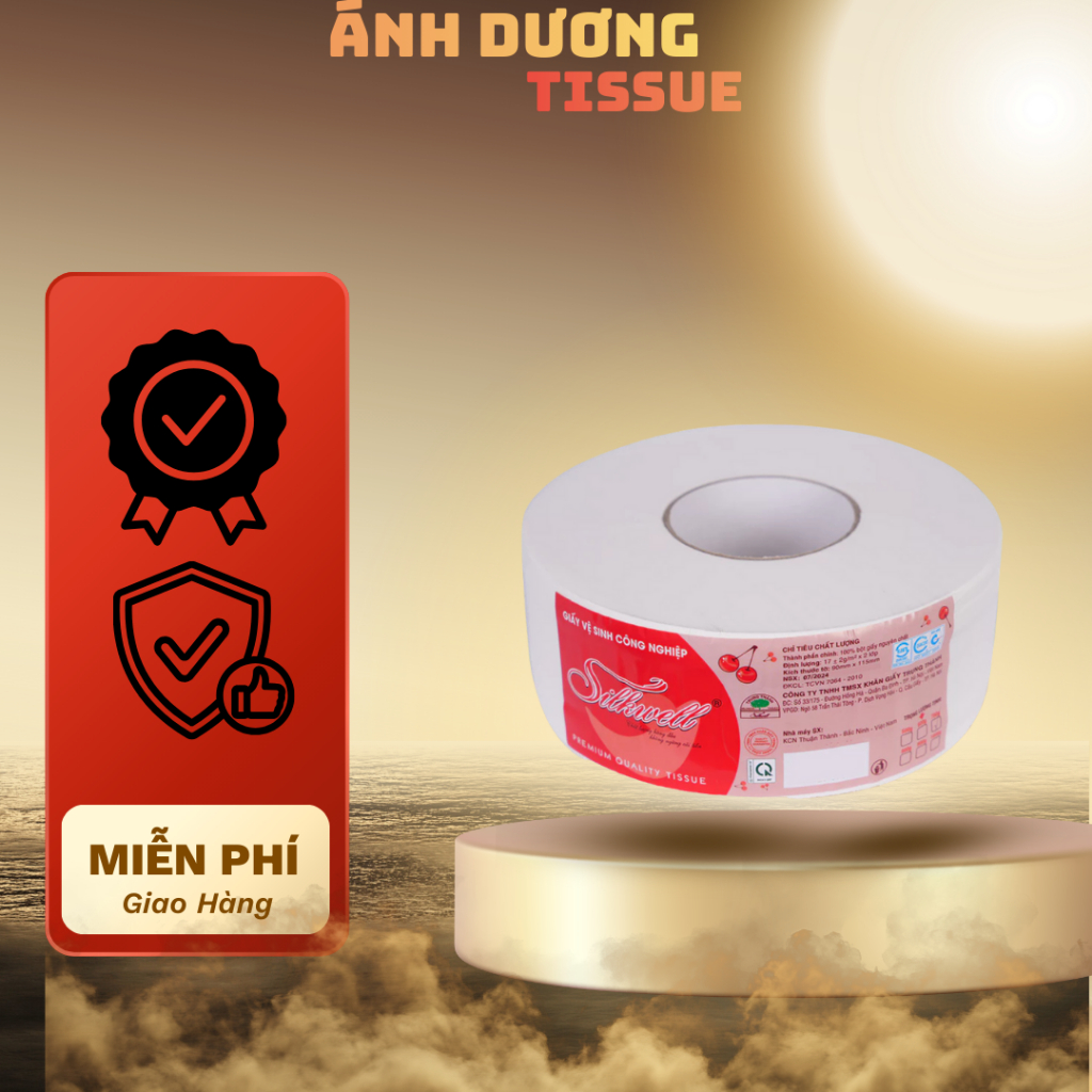 Giấy Cuộn Công Nghiệp SilkWell Không Tẩy Trắng, Giấy Vệ Sinh Cuộn Lớn Tự Nhiên An Toàn