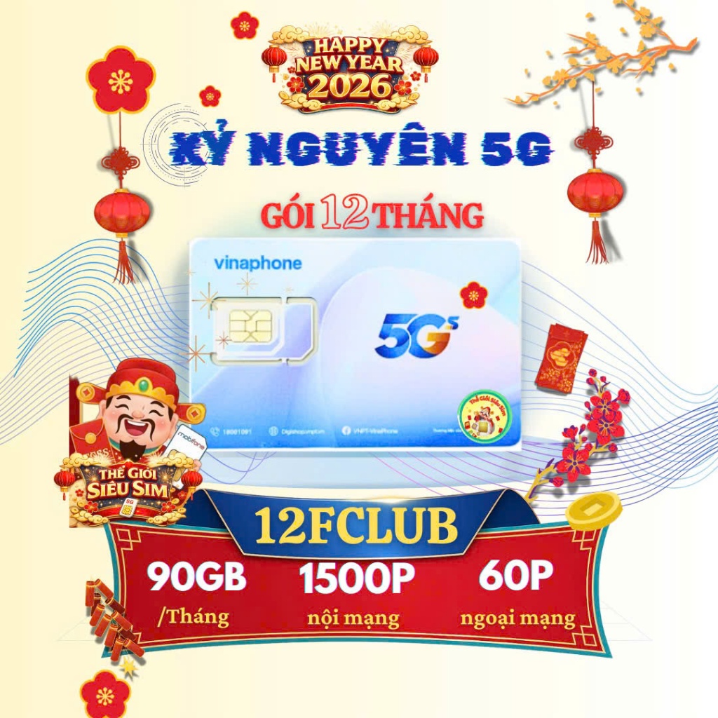 [DATA 1 năm] Gói FHAPPY 12T Vinaphone có 2GB/Ngày & 1000p nội mạng - Mỗi năm gia hạn 490k