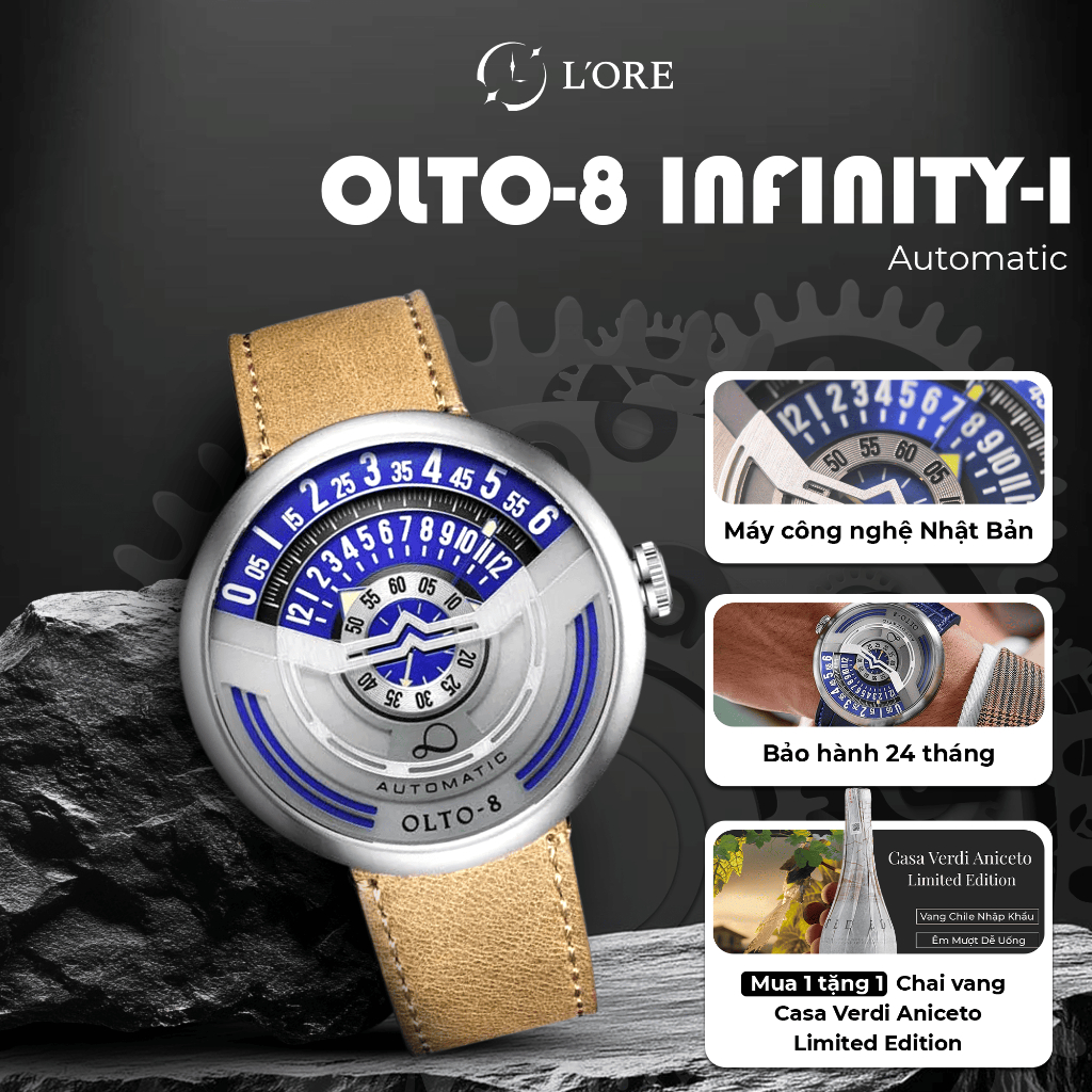 Đồng Hồ INFINITY-I OLTO-8 Blue L’ORE Đồng Hồ Cơ Phản Quang Mặt Số, Mặt Kính Sapphire Chống Trầy