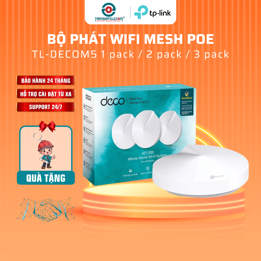 Bộ Phát Wifi Mesh TP-Link DECO M5 1- 2- 3 Pack Chuẩn AC 1300Mbps - TRANGIATELECOM