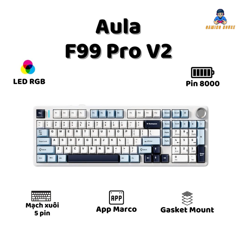 [ HOẢ TỐC HCM ] Bàn phím cơ  AULA F99 Pro V2- 3 mode kết nối- Mạch xuôi- LED RGB- Hotswap- Hỗ trợ ap