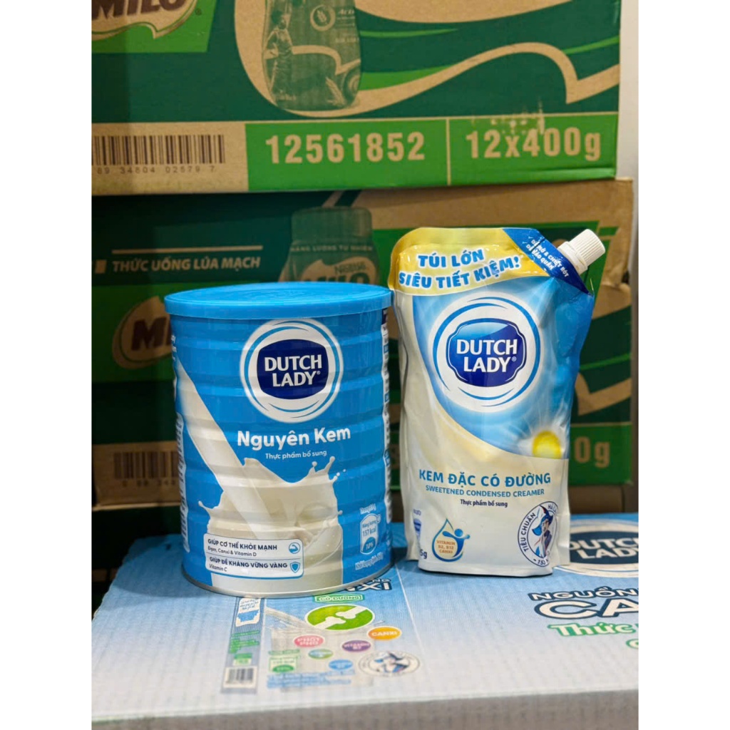 Lon nguyên kem 850g + Sữa/kem đặc Dutch lady 545g