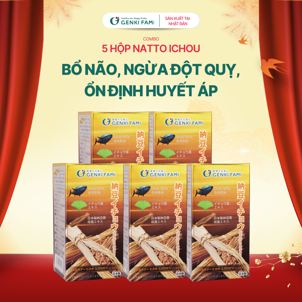 Combo Viên Uống Bổ Não, Ngừa Đột Quỵ Tai Biến, Giúp Ngủ Ngon Nattokinase 3000FU Natto Ichou Genki Fa