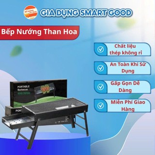 Bếp nướng than hoa, than củi, nướng BBQ ngoài trời thông minh gấp gọn đi dã ngoại du lịch tiện lợi