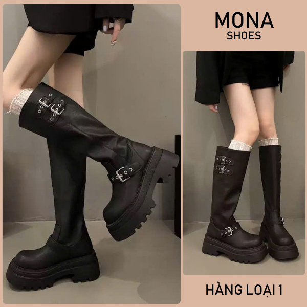 Giày bốt da xịn thể thao nữ cổ cao cá tính phối màu retro trẻ trung Hàn quốc HB028 - MONA SHOP