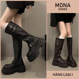 Giày bốt da xịn thể thao nữ cổ cao cá tính phối màu retro trẻ trung Hàn quốc HB028 - MONA SHOP