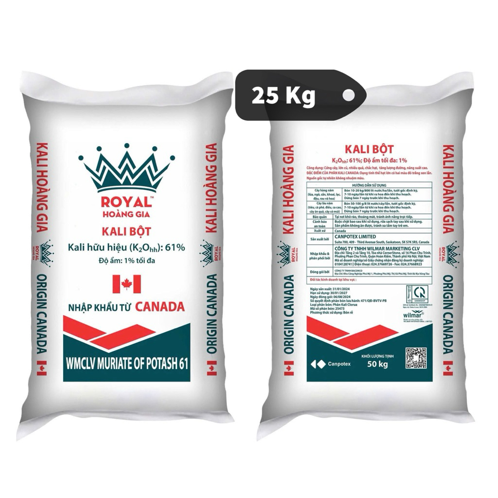 Nửa bao 25Kg Phân Kali Bột Đỏ (Kali Muối Ớt) Giúp Ngọt Trái Cân từ bao 50Kg ROYAL HOÀNG GIA Kali hữu