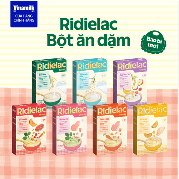 (6h tặng 1 bánh ăn dặm) Bột ăn dặm Ridielac Gold Vinamilk Đủ Vị hộp giấy 200g