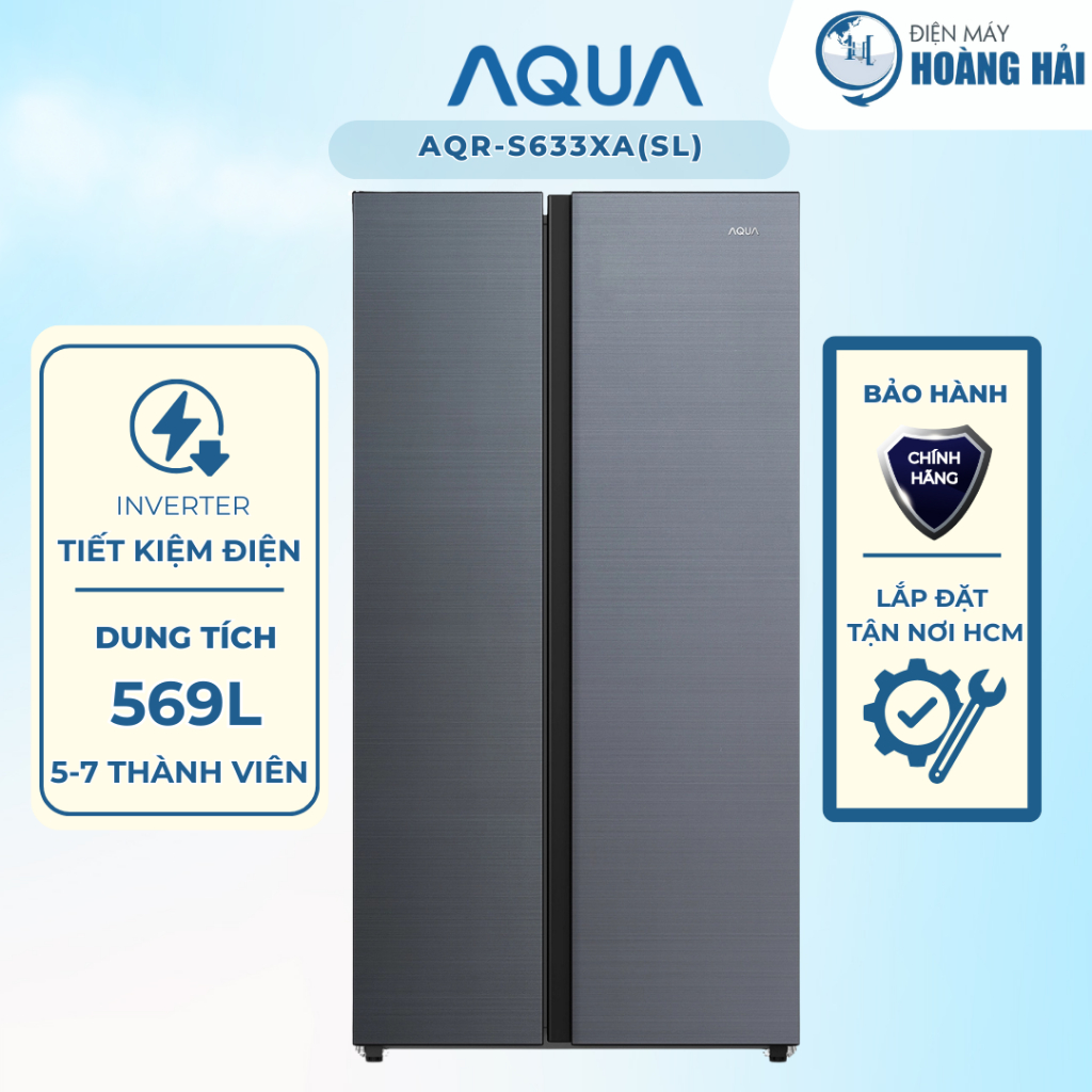 AQR-S633XA(SL) | Tủ lạnh Aqua Inverter 569 lít Side By Side AQR-S633XA(SL) - Hàng chính hãng