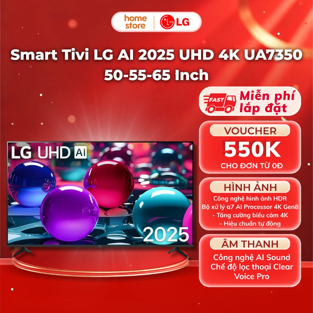 [Miễn Phí Giao Lắp Tại HN] TiVi LG Smart AI 4K 2025 UHD |50 Inch 50UA7350/ 55 Inch 55UA7350/65 Inch 