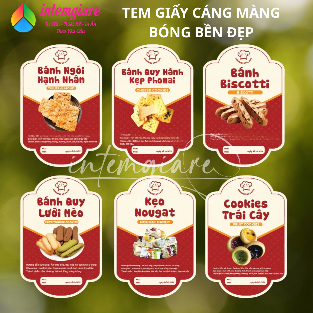 41 Tem dán bánh tết, tem tết, decal tết, tem bánh hạt tết, tem chúc mừng năm mới INTEMGIARE TEM GIẤY