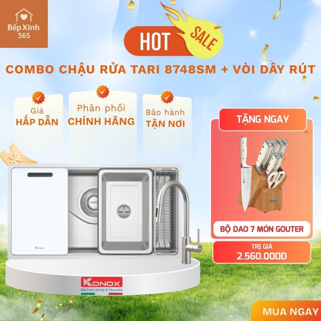 [TẶNG BỘ DAO 7 MÓN GOUTER] Chậu rửa bát Konox Tari 8748SM Chống Gỉ Độ Bền Cao Thiết Kế Sang Trọng
