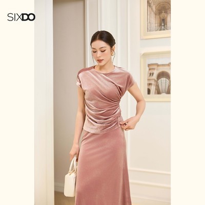 Chân váy nhung dáng dài SIXDO (Light Mauver Velvet Loose Skirt)