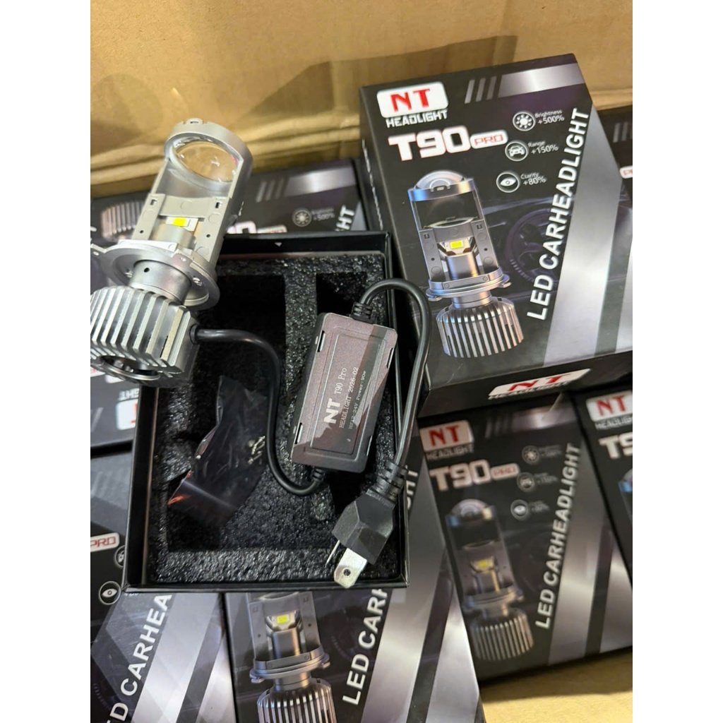 Đèn pha Led bi cầu T90 Pro - 90w siêu sáng với 15 chip led chân H4 có viền cắt trói