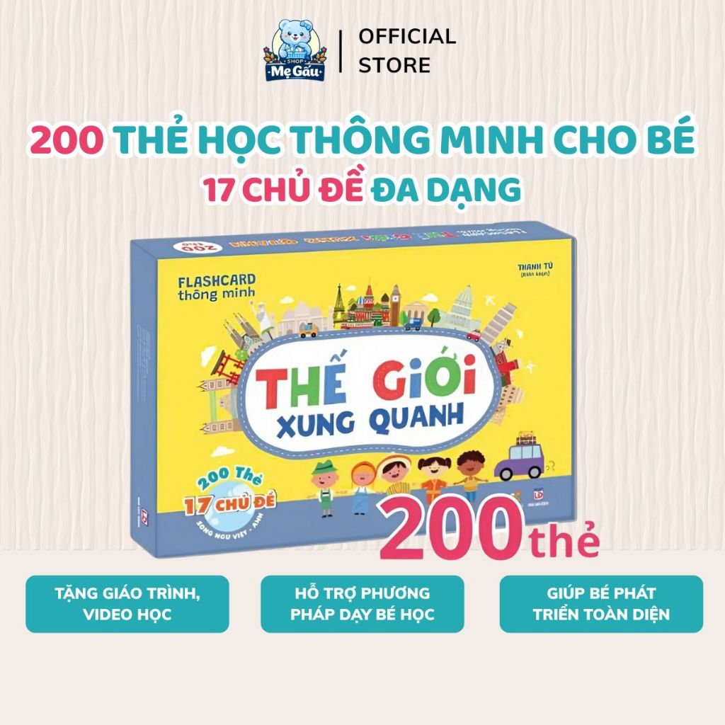 Bộ 200 Thẻ Học Thông Minh Cho Bé, 20 Chủ Đề Dạy Trẻ Thế Giới Xung Quanh Dành Cho Bé Từ 5 Tháng Tuổi