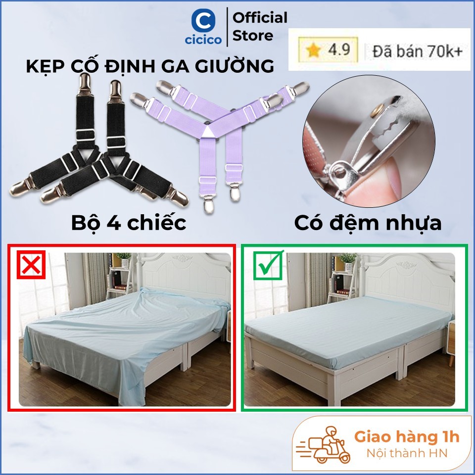 Kẹp ga giường chống xê dịch cố định ga giường có đệm nhựa, làm phẳng đệm, không làm rách ga giường.