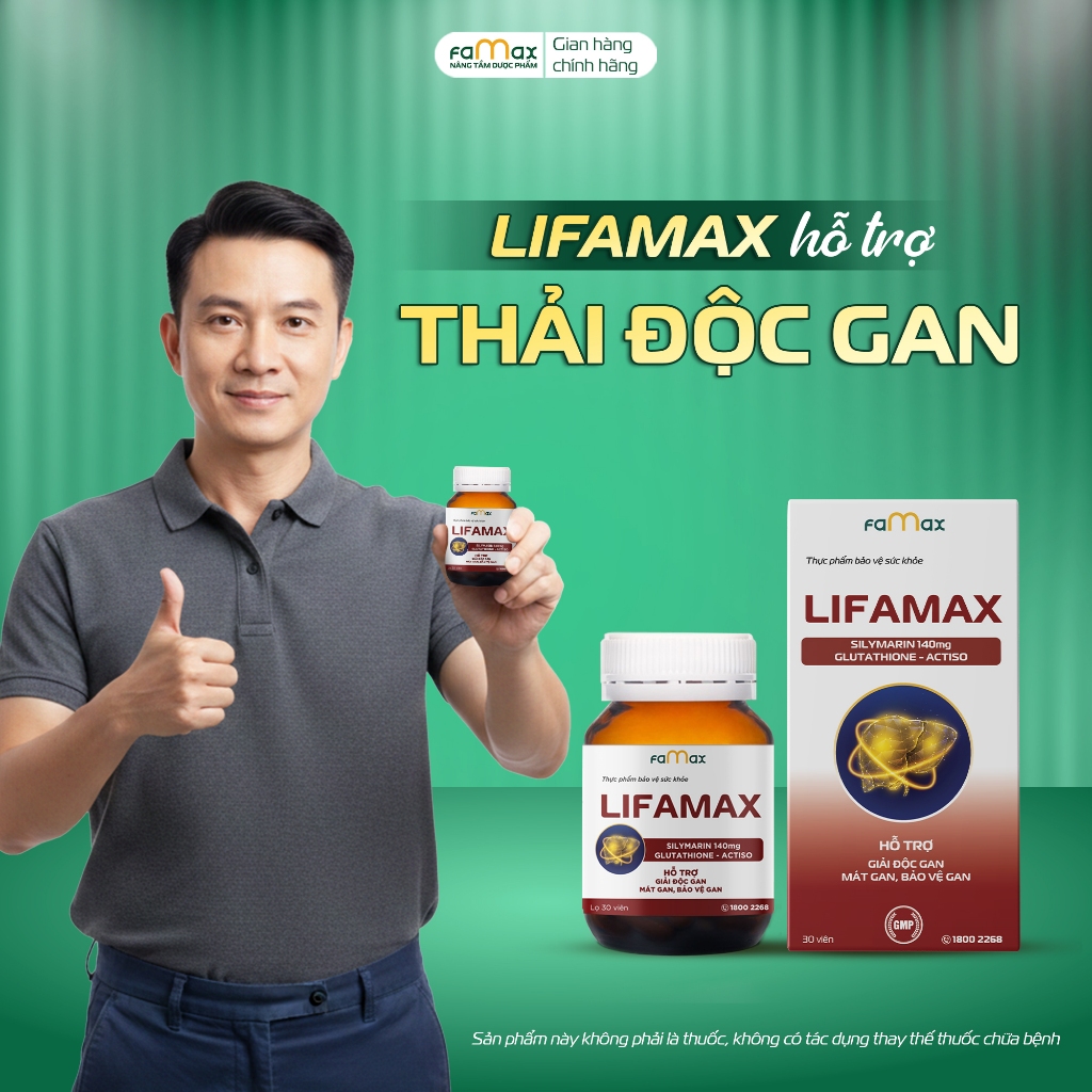 Lifamax - Viên uống hỗ trợ thải độc gan, hàng chính hãng của Dược phẩm Famax (hộp 30 viên)