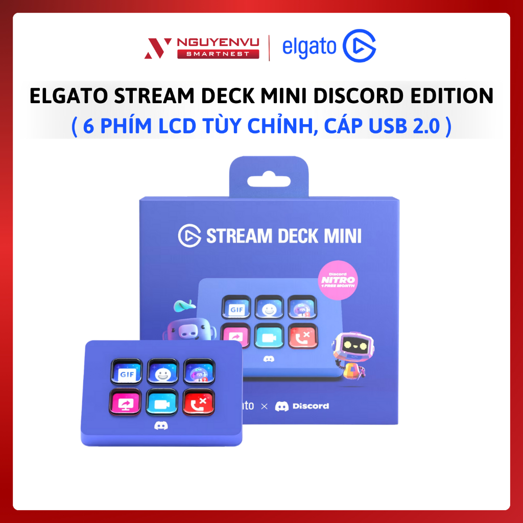 Thiết bị stream Elgato Stream Deck Mini Discord Edition, 6 phím LCD tùy chỉnh, Cáp USB 2.0 - Hàng ch