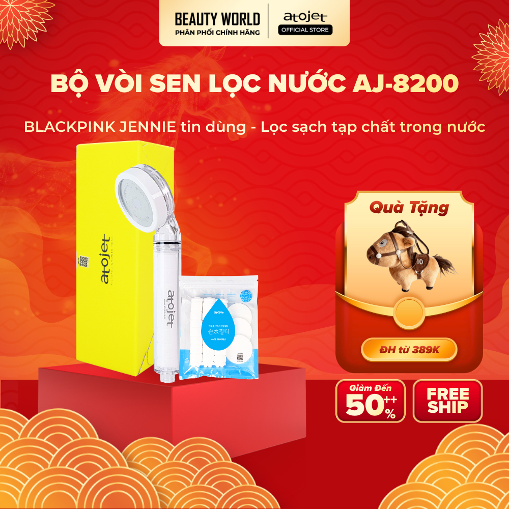 [VHL x Hanskin] Bộ Vòi Sen Lọc Nước Atojet AJ-8200 Kèm 3 Lõi Lọc Đầu 3 Lõi Lọc Thân + Quà Tặng Sữa T