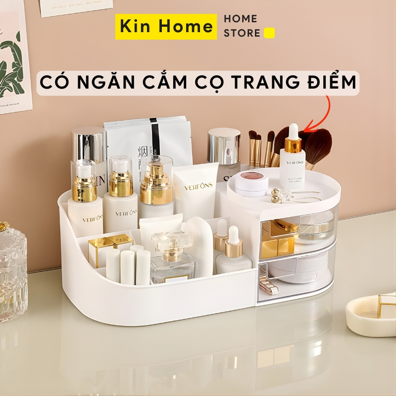 Kệ Đựng Mỹ Phẩm Đồ Trang Điểm Để Bàn Kích Thước Lớn, Khay Để Mỹ Phẩm Có Hộp Ngăn Kéo Tiện Lợi