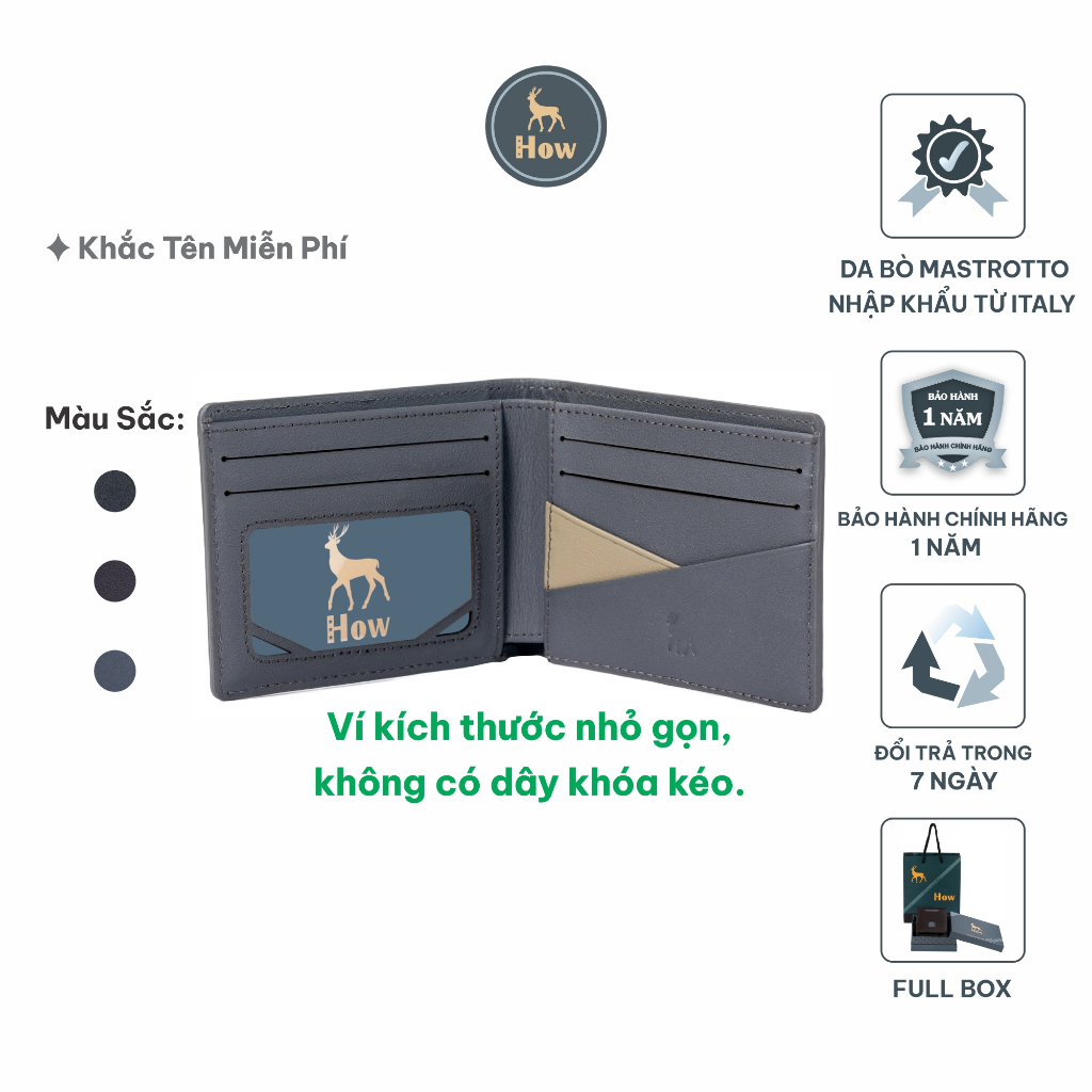 (Có Khắc Tên) Bóp Nam Cao Cấp HOW Thiết Kế Ngăn Chéo Bắt Mắt Cá Tính Chất Da Chính Hãng Italy HN15