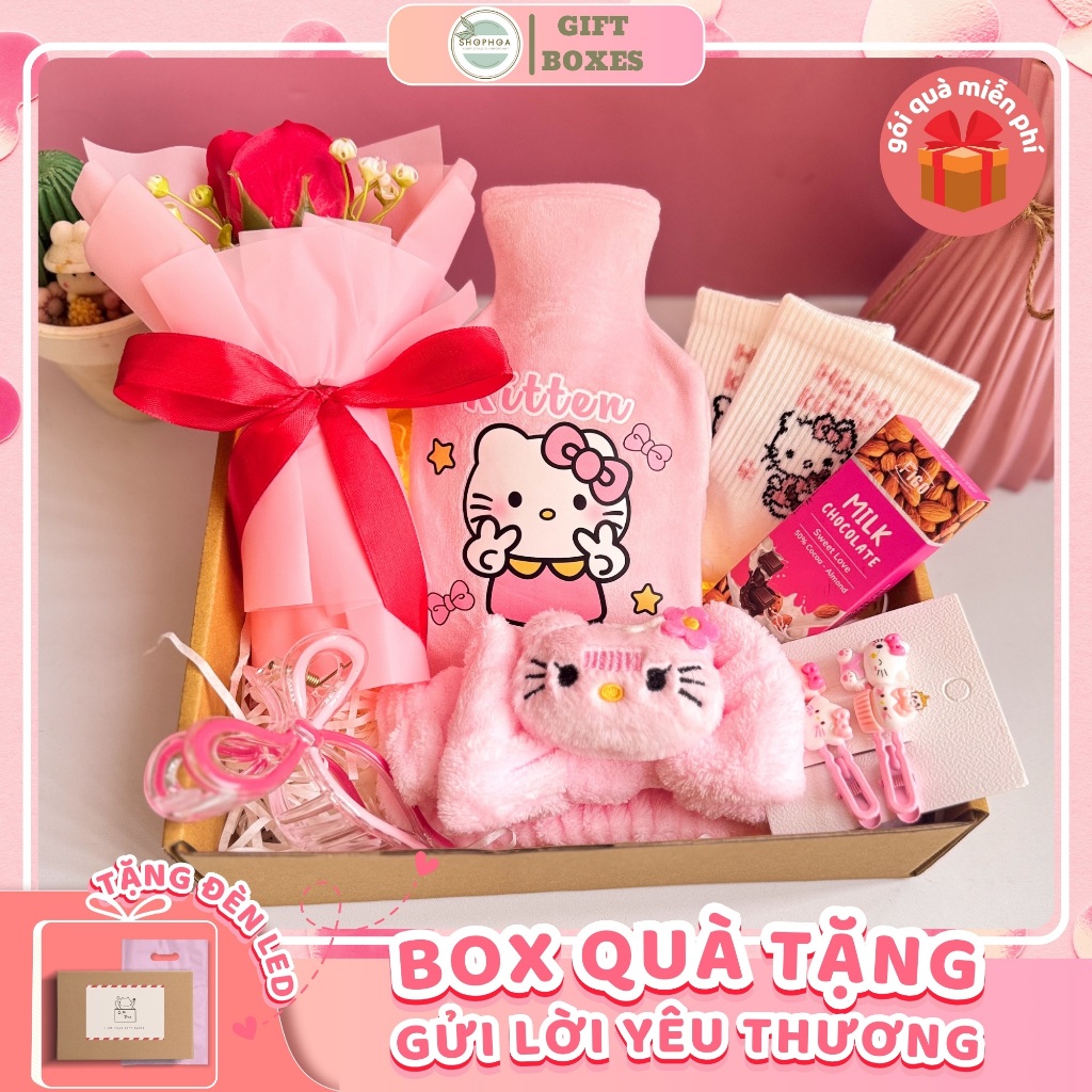 Sét quà tặng bạn gái ngày lễ valentine, 14/2 kèm hộp quà túi xách bộ quà tặng sinh nhật, combo túi chườm bụng 350ml