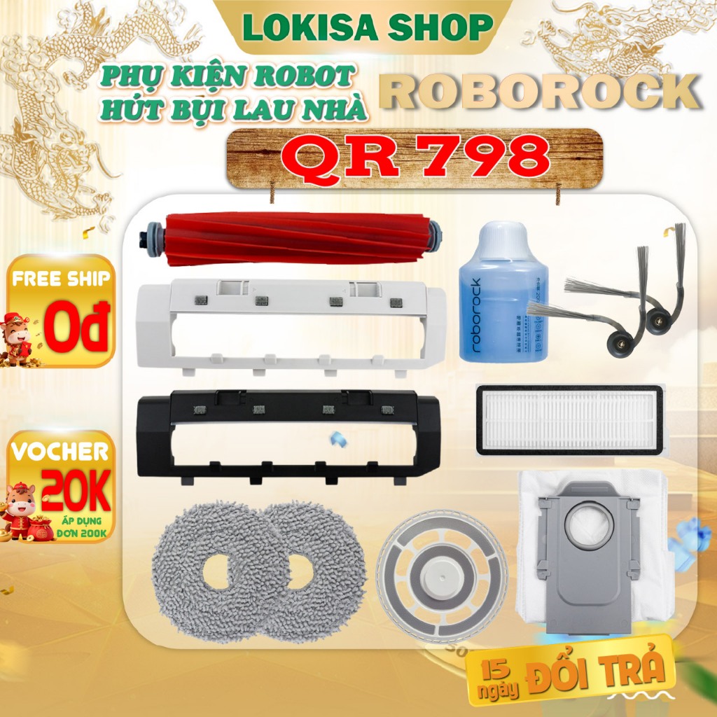 Phụ kiện robot hút bụi lau nhà ROBOROCK QR 798 - Màng lọc bụi, chổi cạnh, túi rác thay thế cho robot