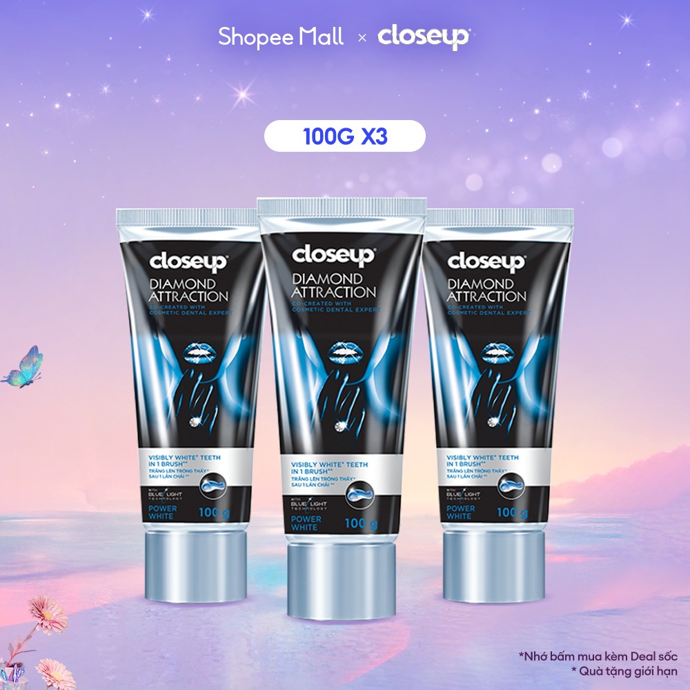 Combo 3 Kem đánh răng dạng GEL Close up Trắng răng Diamond Attraction 100g