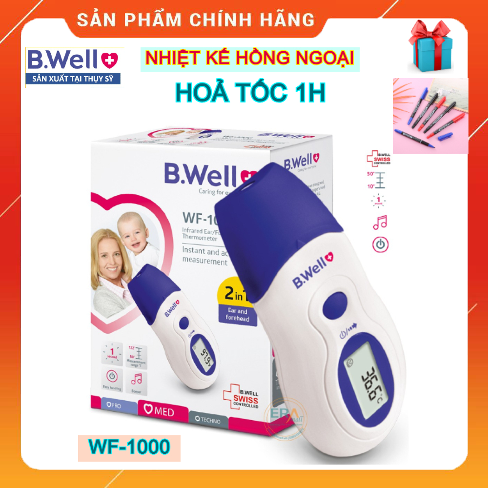 (HoảTốc1h) Nhiệt kế hồng ngoại đo trán BWell WF-1000 - Đo nước, sữa, môi trường, đo cơ thể cho bé - 