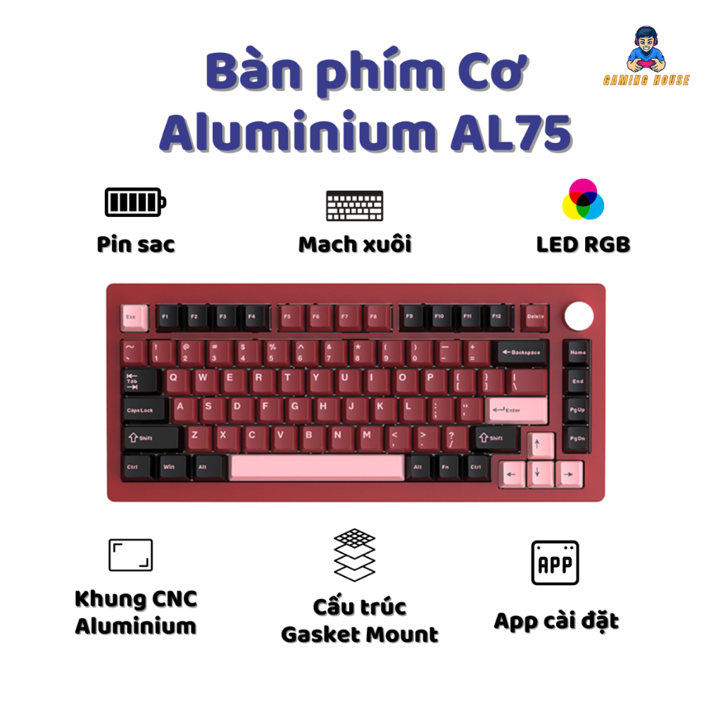 Bàn phím cơ Atas AL75 V2 Khung nhôm CNC 3 mode kết nối - Led RGB - Pin sạc 4000 mah - Mạch xuôi