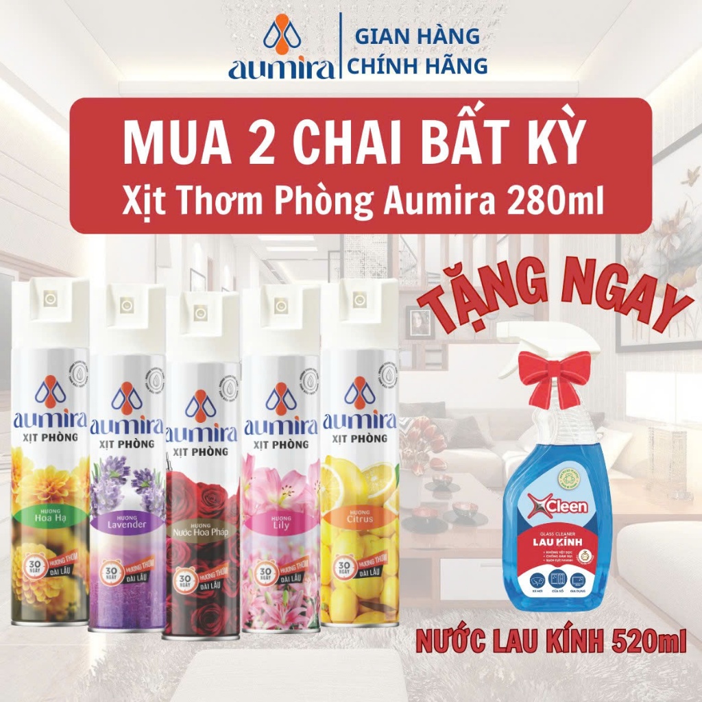Xịt Thơm Phòng Aumira 280gr – Thơm Lâu, Khử Mùi Cực Nhanh