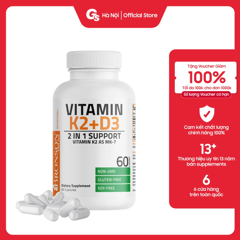 Viên uống Bronson Vitamin D3 K2 MK7 (Mỹ) giúp tăng đề kháng, hỗ trợ xương khớp, tập luyện - Gymstore
