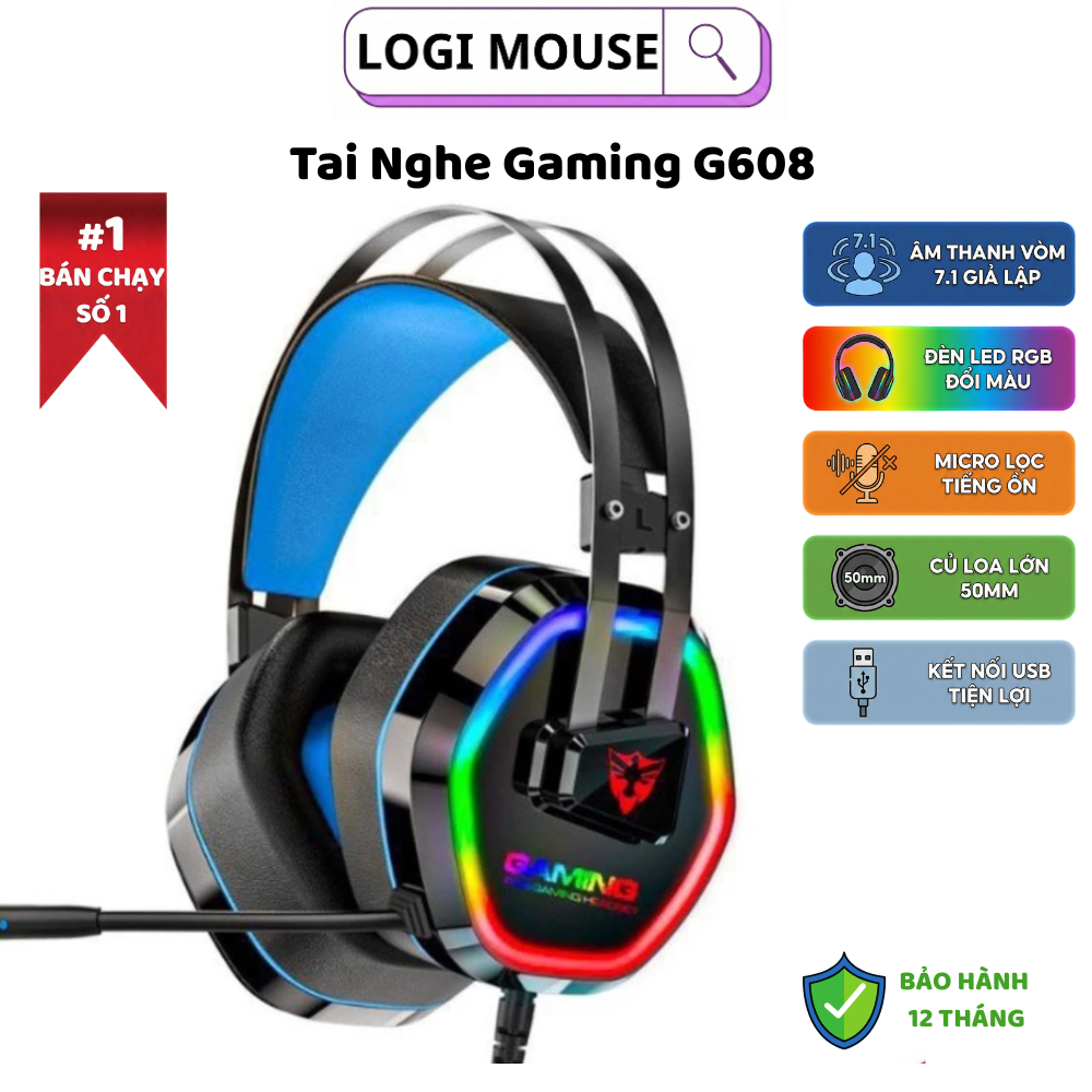 Tai Nghe Có Dây Gaming G608 – Tai Nghe Chơi Game Bluetooth 5.3 Độ Trễ Thấp, Âm Thanh Vòm 7.1, Có Mic