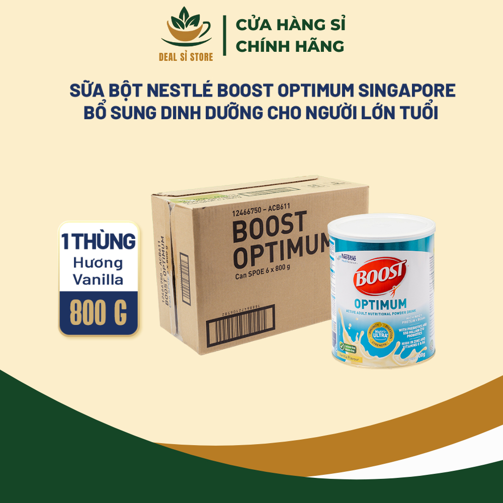 Thùng Sữa Bột NESTLÉ BOOST OPTIMUM Singapore Bổ Sung Dinh Dưỡng Cho Người Lớn Tuổi - 6 Lon 800G