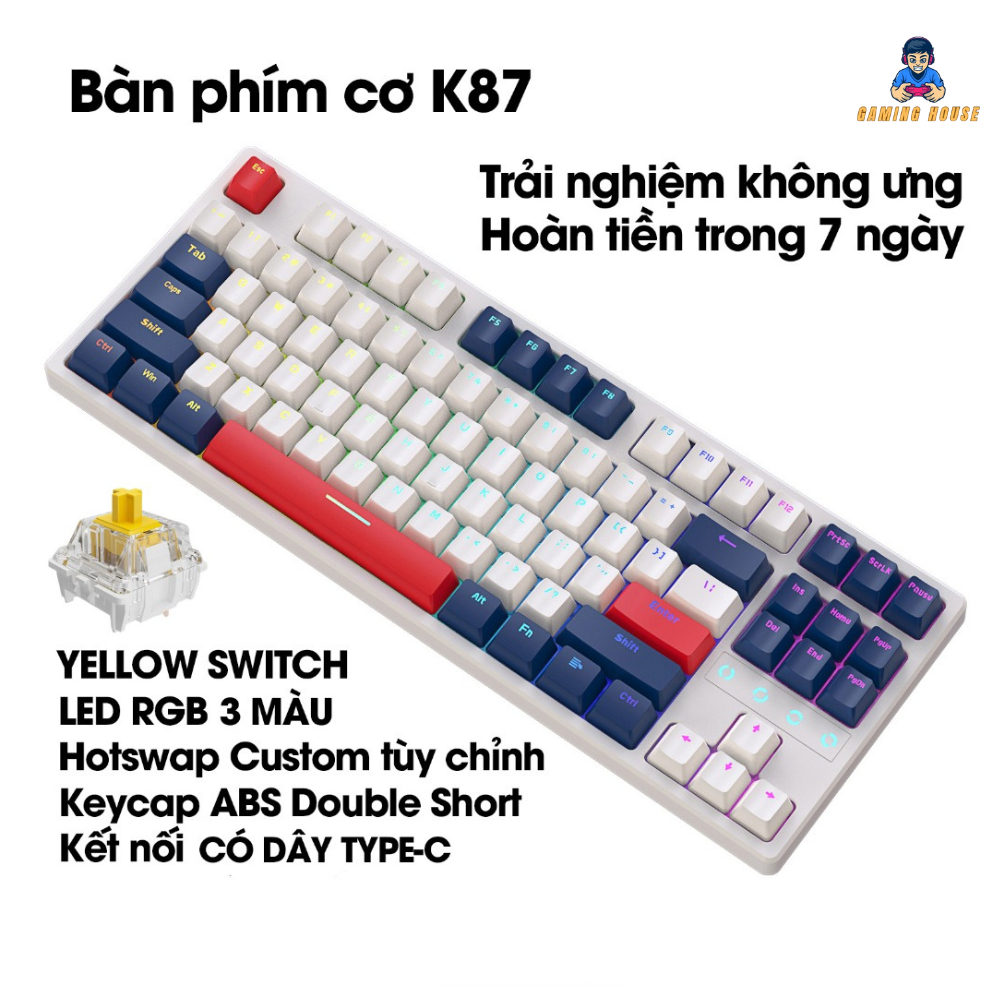 Bàn phím cơ K87 Ziyou - Hotswap - LED RGB - Red switch - Kết nối dây Type-C