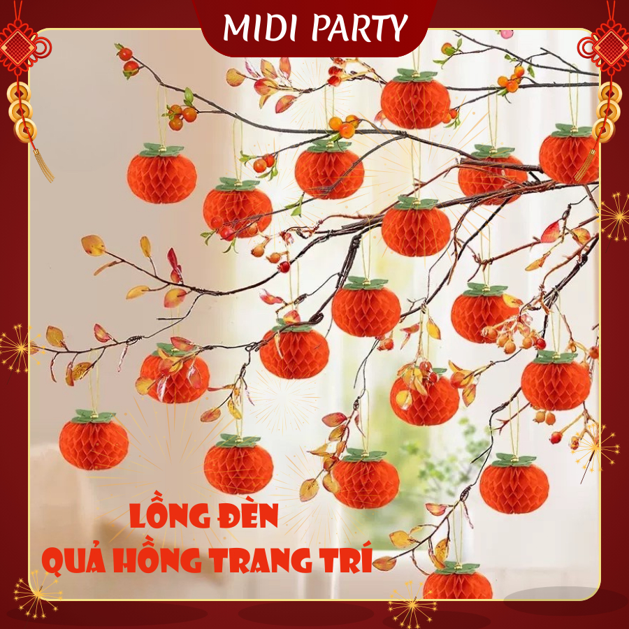 [TẾT 2026] Set 10 Quả Hồng Giấy Kèm Dây Treo, Lồng Đèn Quả Hồng Trang Trí Tết, Chụp Ảnh, Treo Cây