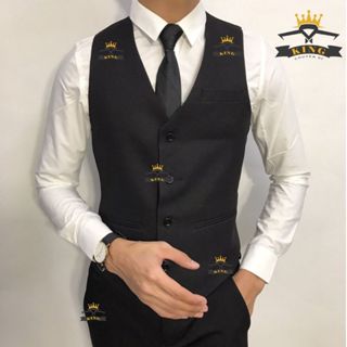 Áo Gile Nam Nữ Big size KING Cà Vạt Ghile Khỉ Đen Xanh Đô 4 nút phối vest blazer Gi lê tổng tài bartender cao cấp Z10