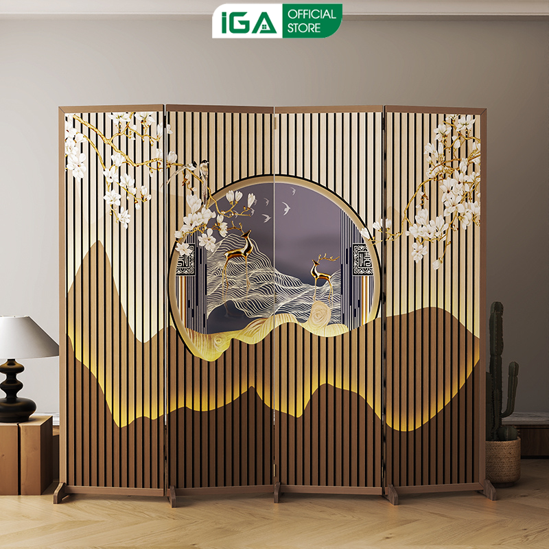 Vách ngăn bình phong bộ 4 tấm in họa tiết hiện đại sang trọng thương hiệu IGA - GP392