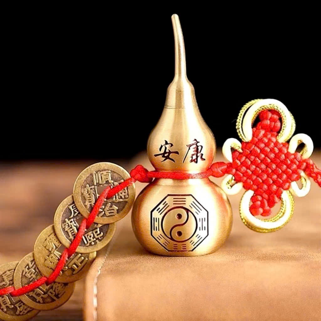 Dây Treo Hồ Lô Bát Quái 5 Xu Ngũ Đế Đúc Đồng Phong Thủy,Trang Trí Tết Tủ Thần Tài Cửa Nhà Cây Mai Đào May Mắn