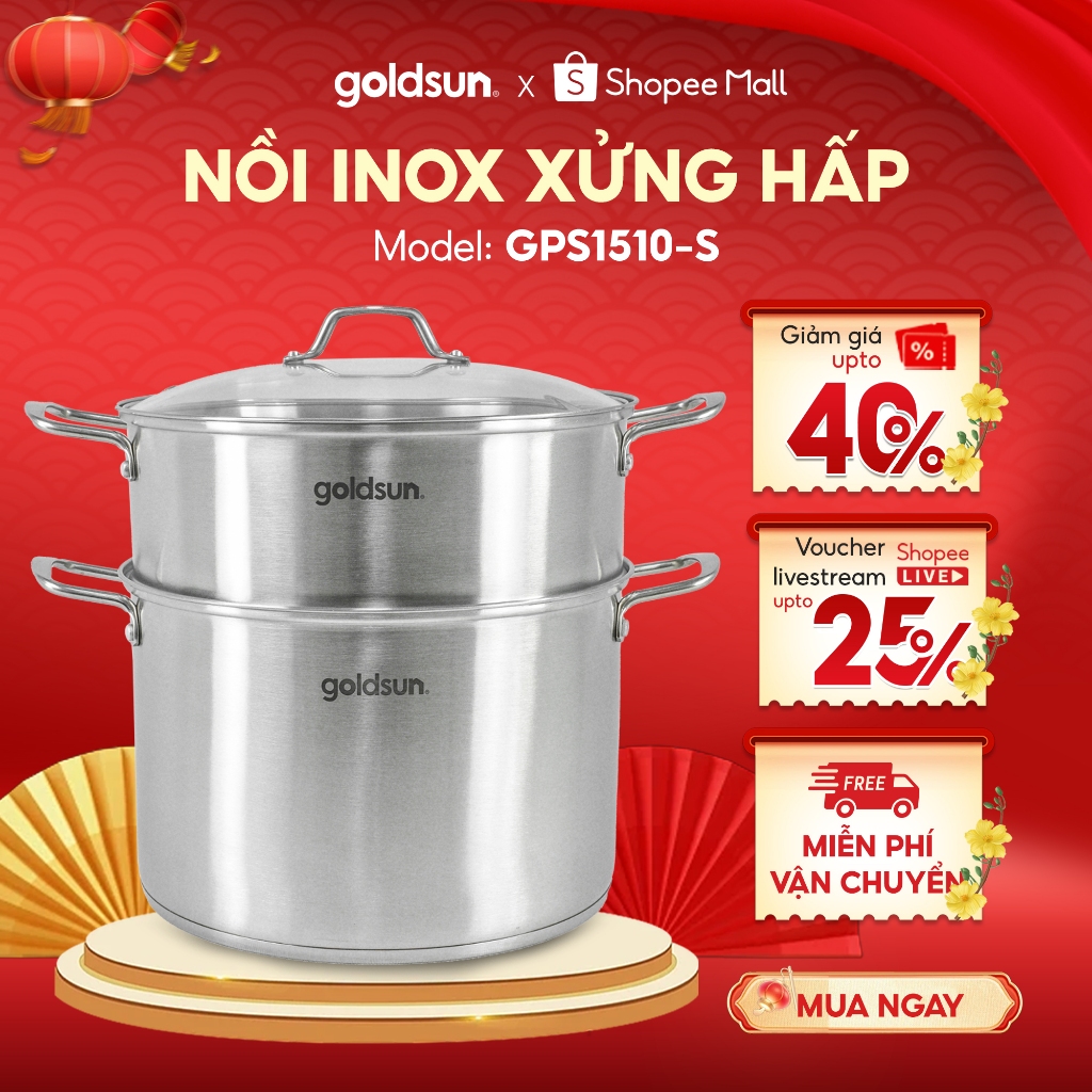Nồi Xửng Hấp Inox Đáy Từ Goldsun Cao Cấp Dùng Được Cho Mọi Loại Bếp - GPS1510-S [BẢO HÀNH 12 THÁNG]