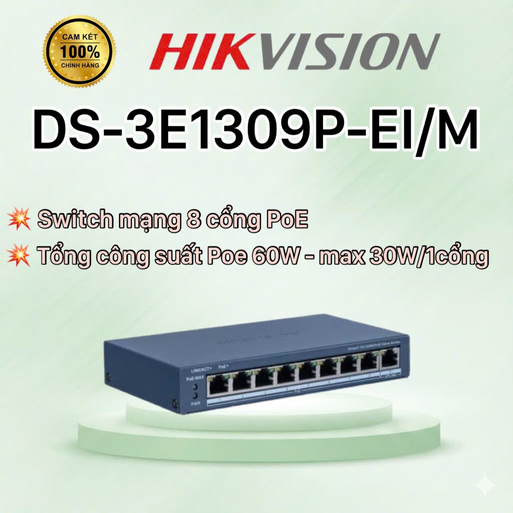 Switch mạng thông minh 8 cổng PoE HIKVISION DS-3E1309P-EI/M