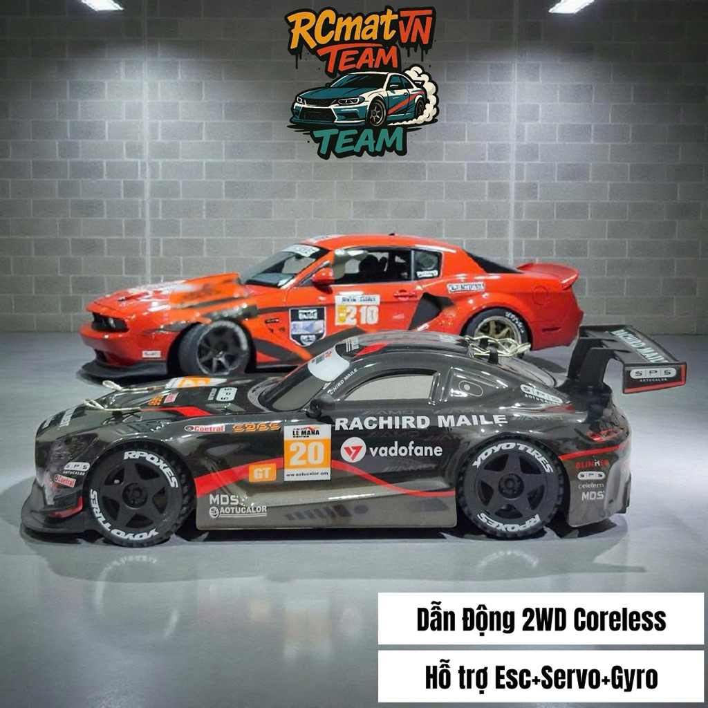 Xe điều khiển mini Drift Mecedes AMG GT3 1/24 KANTOM có gyro, servo, xe drift tốc độ 30km, xe oto đi